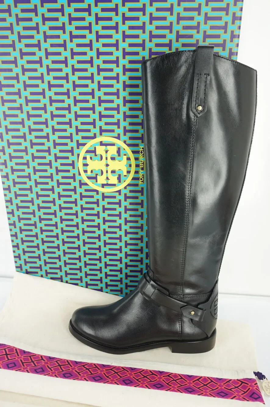 Tory Burch Derby Riding Boot Size 4.5 Ankle Strap Cut Out Logo